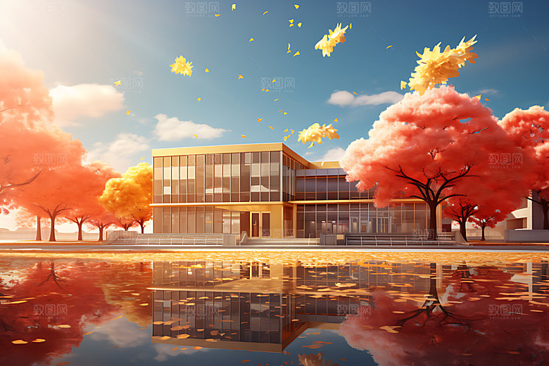 建筑秋色秋天秋日效果图