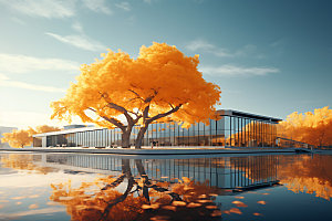 建筑秋色自然环境效果图