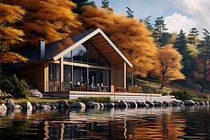 建筑秋色景色环境效果图