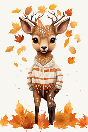 秋季可爱森林动物插画