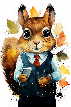 秋季可爱自然动物插画