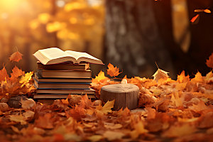 秋天书籍氛围读书摄影图
