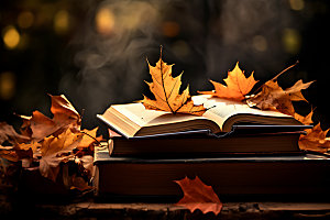 秋天书籍氛围秋季摄影图