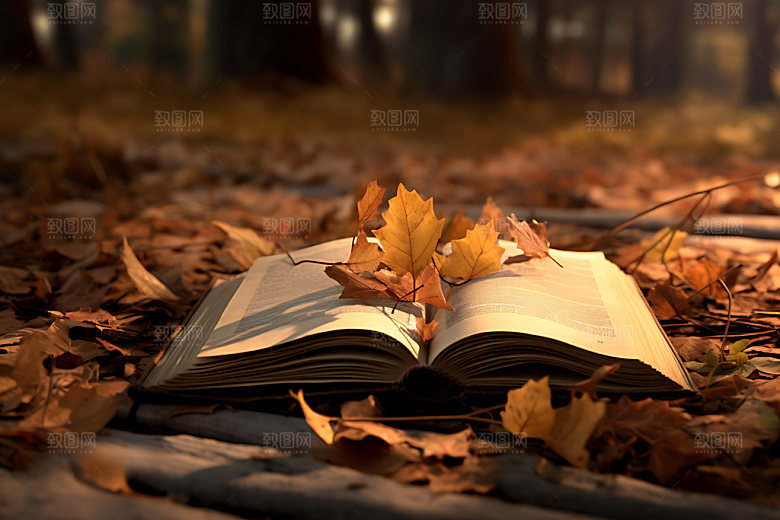 秋天书籍秋日自然摄影图