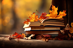 秋天书籍氛围读书摄影图