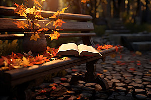 秋天书籍秋季氛围摄影图