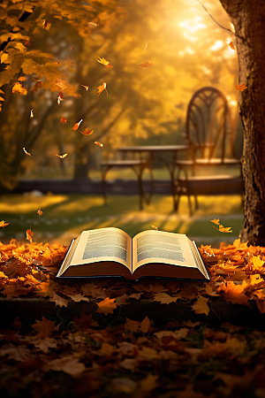 秋季读书阅读高清摄影图