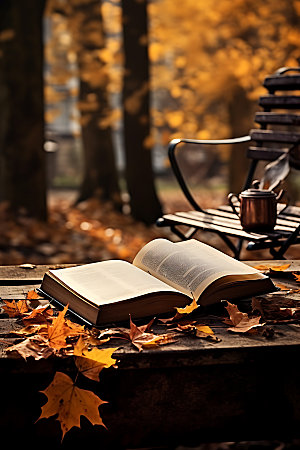 秋季读书唯美自然摄影图