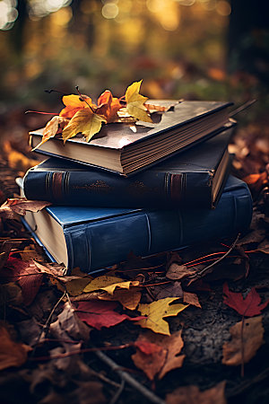 秋季读书阅读学习摄影图