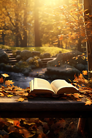 秋季读书阅读学习摄影图