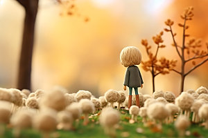 秋天人物森林自然羊毛毡摄影