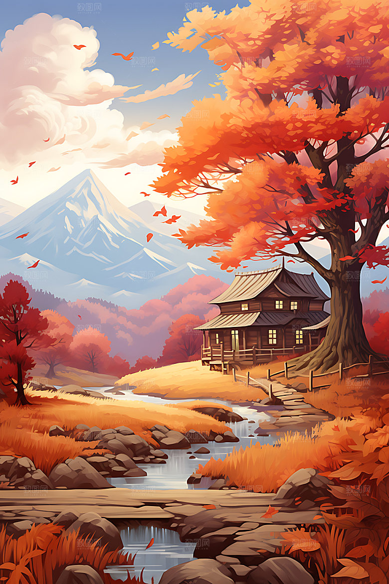秋季风景风光秋日插画