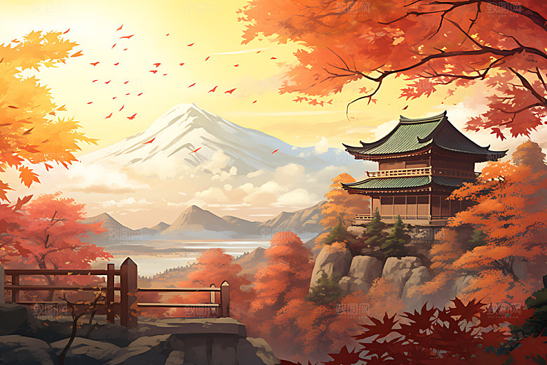 秋季风景风光秋天插画