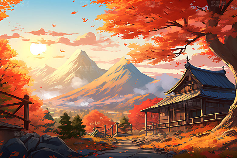 秋季风景风光秋日插画