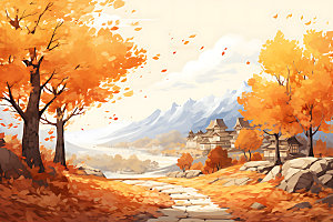 秋季风景森林风光插画