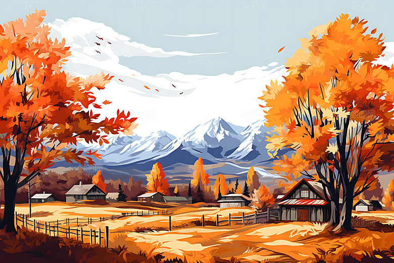 秋季风景森林唯美插画