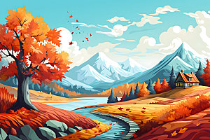 秋季风景红叶风光插画