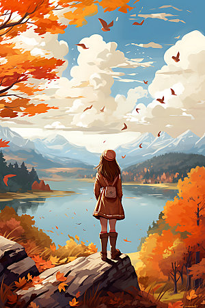 秋季风景秋日森林插画