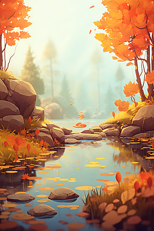 秋季风景红叶森林插画