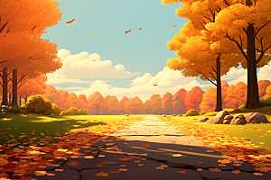 秋季风景红叶秋叶插画