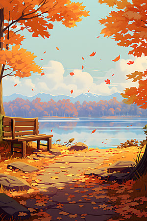 秋季风景秋色森林插画