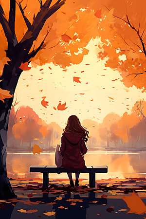 秋季风景森林山野插画