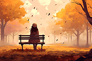 秋季风景森林山野插画