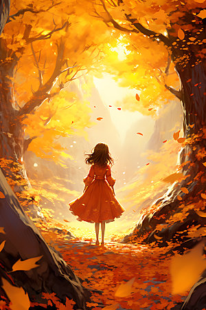秋季风景风光山野插画