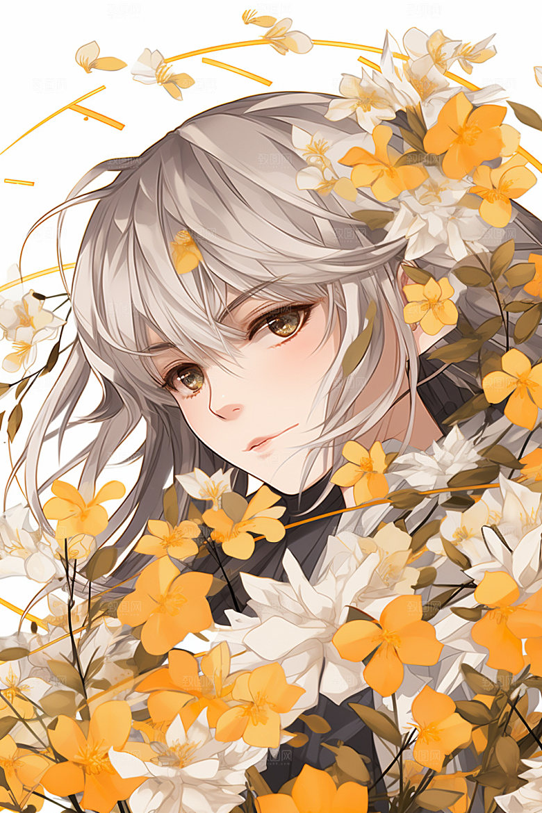 秋季风景花卉类手绘插画矢量素材