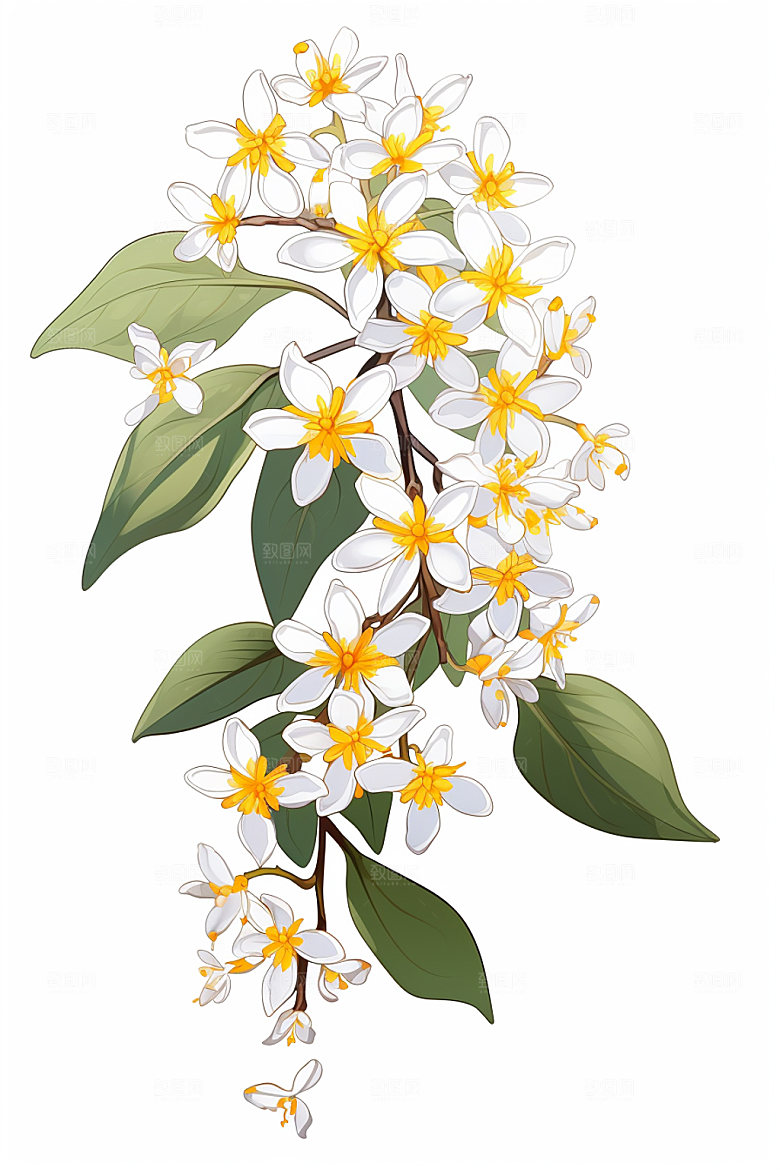 秋季风景水彩水粉桂花矢量素材