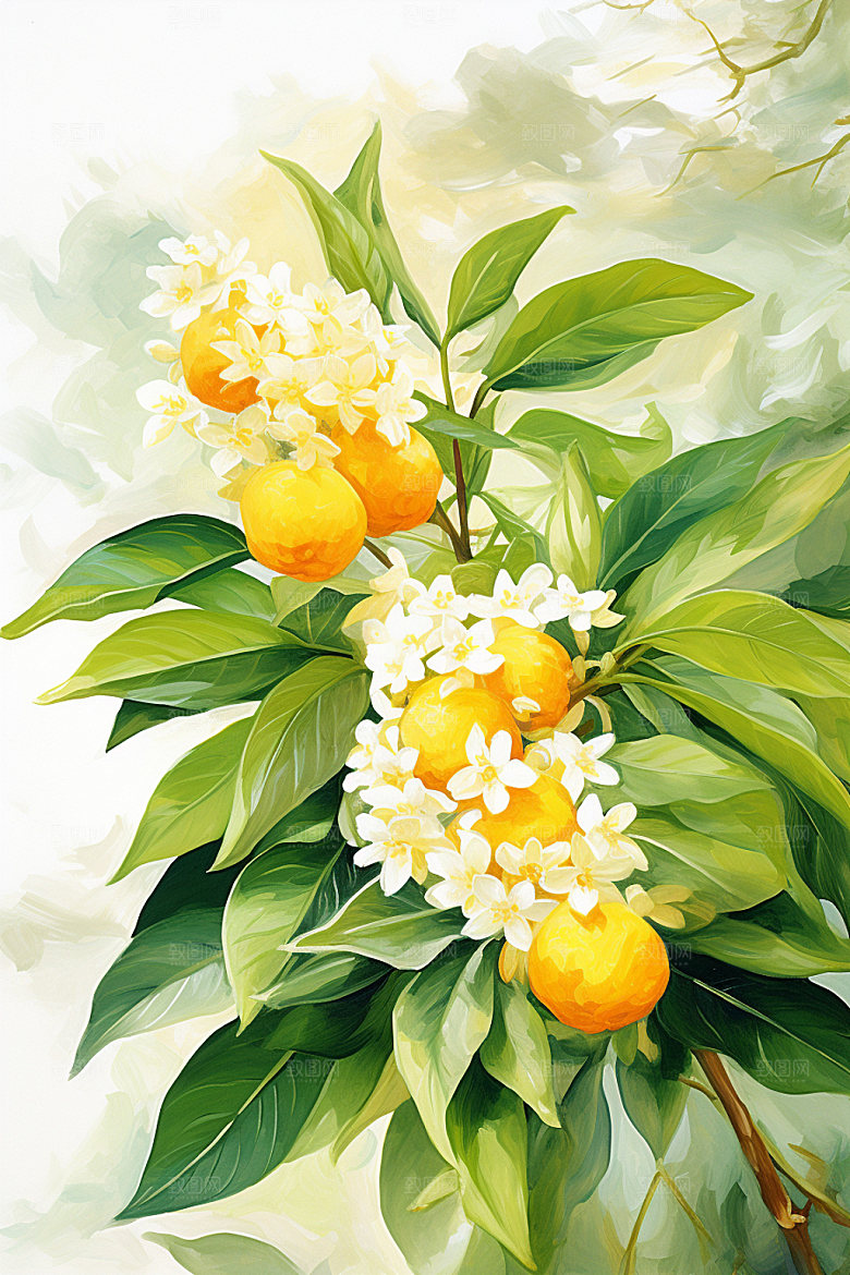 秋季风景清新桂花矢量素材