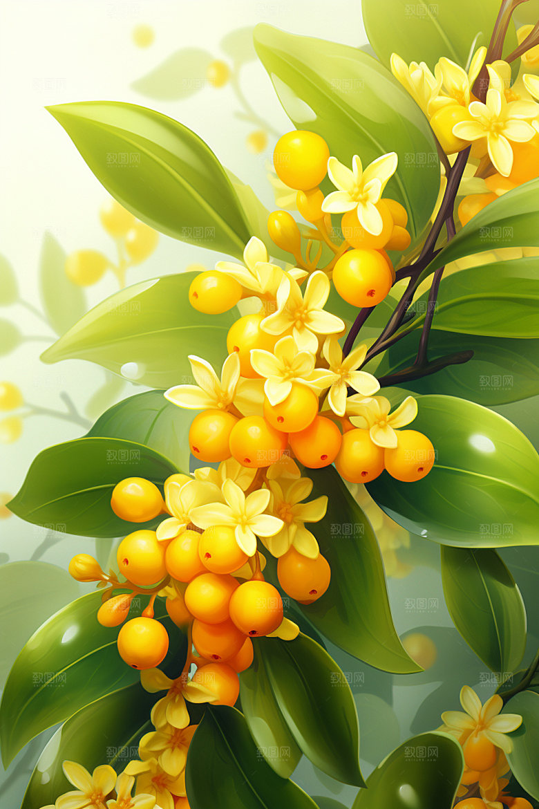 秋季风景清新桂花矢量元素