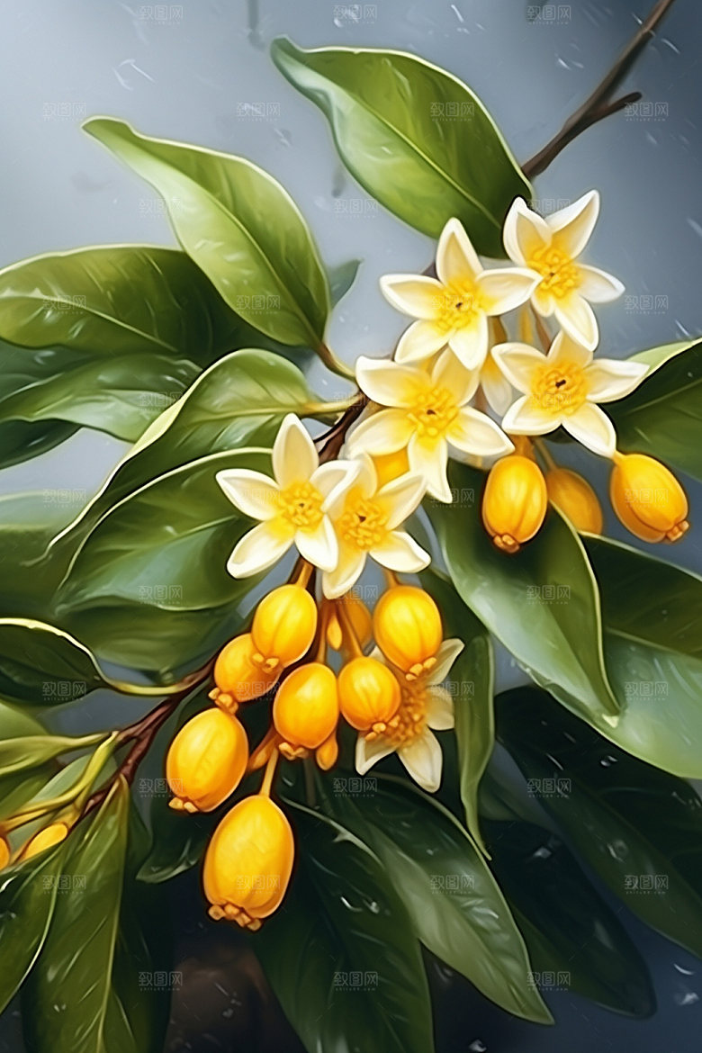 秋季风景清新桂花矢量元素