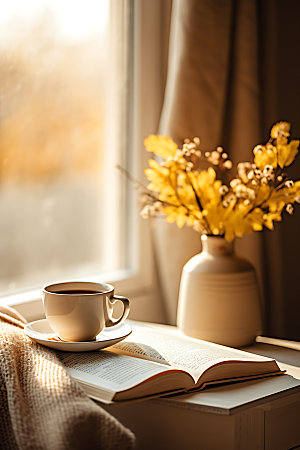 秋日热饮自然咖啡茶饮摄影图