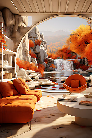 秋季风格家居舒适沙发摄影图