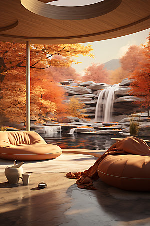 秋季风格家居软装温馨摄影图