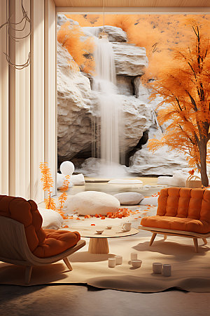 秋季风格家居沙发舒适摄影图