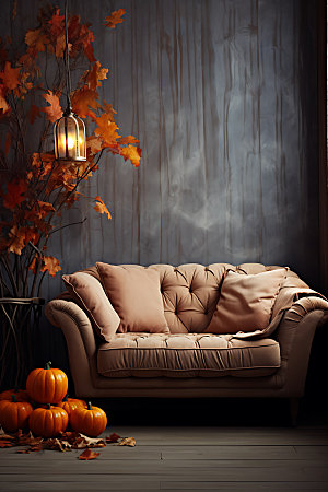 秋季风格家居室内沙发摄影图