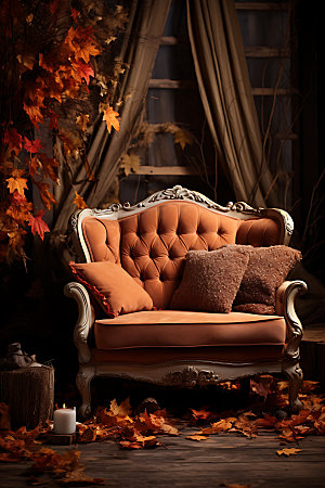 秋季风格家居软装沙发摄影图