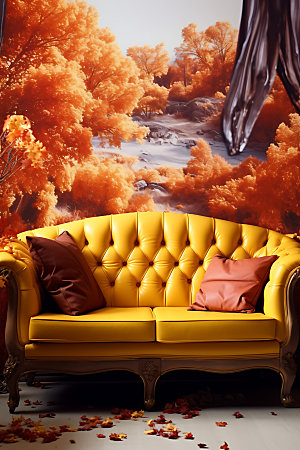 秋季风格家居高清沙发摄影图