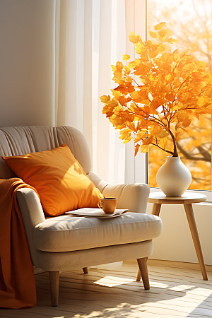 秋季风格家居沙发软装摄影图
