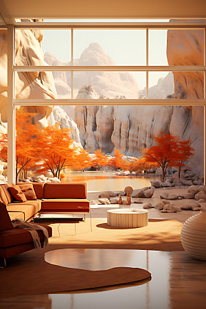 秋季风格家居沙发室内摄影图