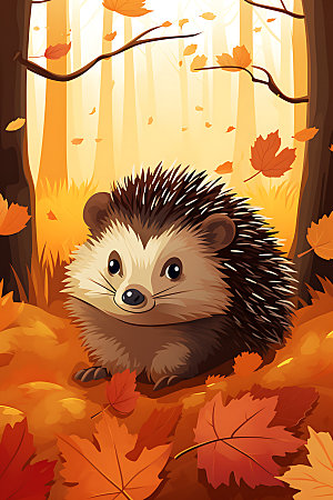 秋日森林小动物秋季自然插画