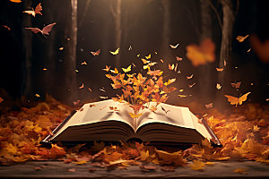 秋天读书阅读秋季摄影图