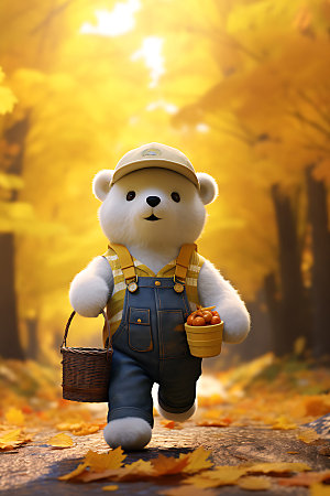 秋天玩具熊温馨治愈摄影图