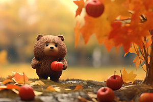 秋天玩具熊毛绒小熊秋色摄影图