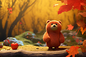 秋天玩具熊可爱秋色摄影图