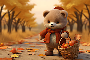 秋天玩具熊秋景秋色摄影图