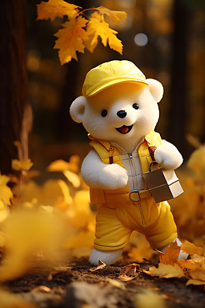 秋天玩具熊秋色毛绒小熊摄影图