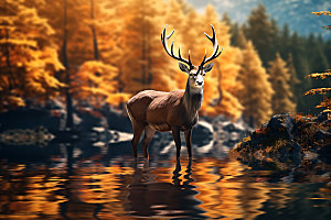 秋日动物秋天森林原野摄影图